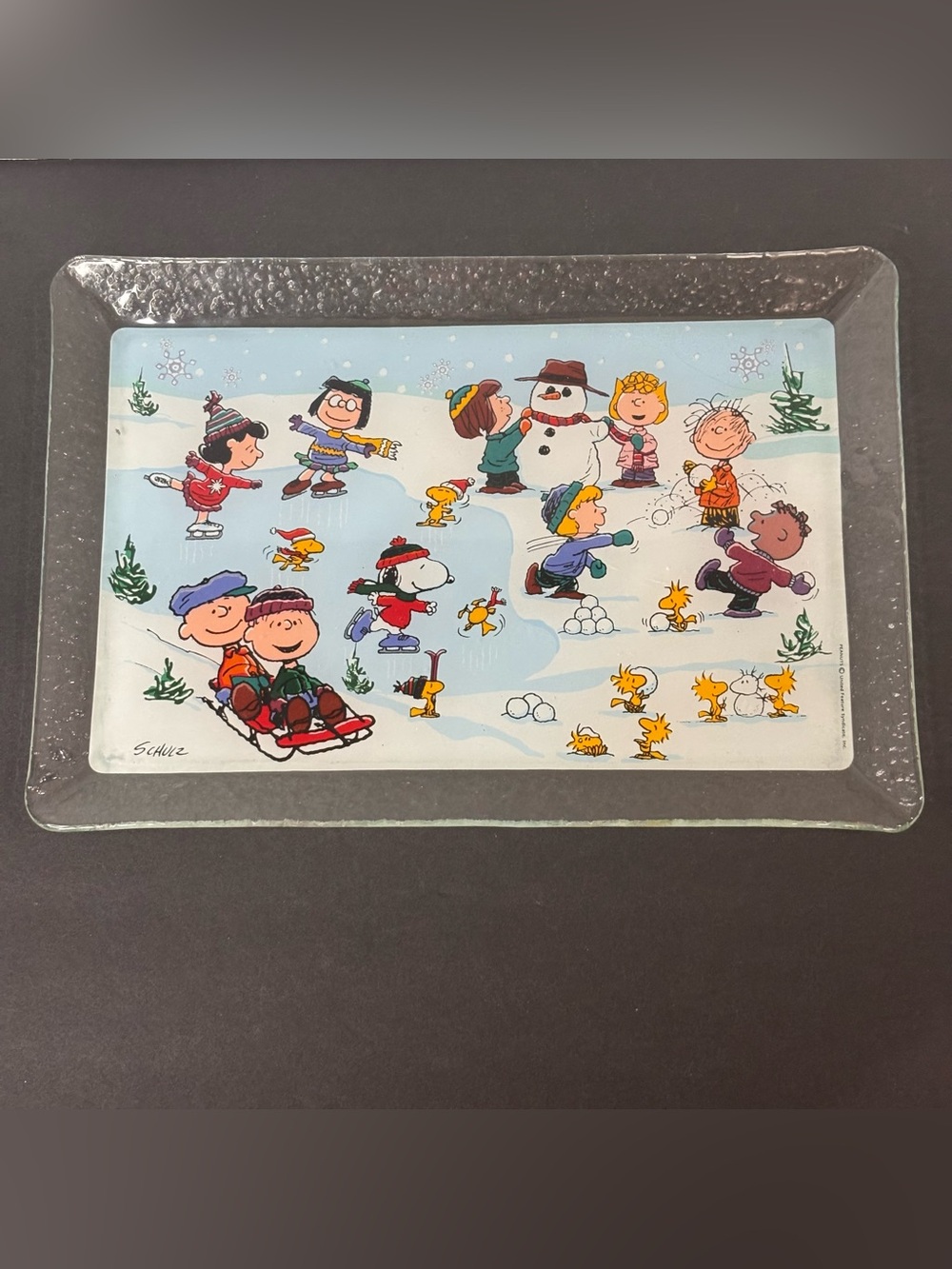 Vtg Charlie Brown Peanuts Christmas Winter Serving Platter Tray - Hallmark